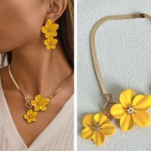 Yellow Floral Necklace and Earring Set